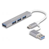 DELOCK USB hub 64214, 4x USB θύρες, USB & USB-C σύνδεση, γκρι | CARD READERS στο smart-tech.gr