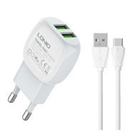 LDNIO φορτιστής τοίχου A2218 με καλώδιο USB-C, 2x USB, 12W, λευκός | ΦΟΡΤΙΣΤΕΣ / ΤΡΟΦΟΔΟΤΙΚΑ USB στο smart-tech.gr