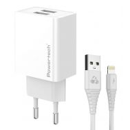 POWERTECH φορτιστής τοίχου PT-1325 με καλώδιο Lightning, 2x USB, 12W, λευκός | ΦΟΡΤΙΣΤΕΣ / ΤΡΟΦΟΔΟΤΙΚΑ USB στο smart-tech.gr