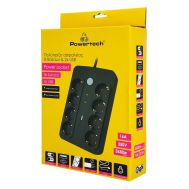 POWERTECH πολύπριζο ασφαλείας PT-1535, 8 θέσεων, με USB & USB-C θύρες, 16A, 1.5m, μαύρο | Πολύπριζα - Μπαλαντέζες στο smart-tech.gr