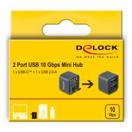 DELOCK mini USB hub 64359, 2x θυρών, USB 3.2, 10Gbps, USB-C σύνδεση, γκρι | CARD READERS στο smart-tech.gr