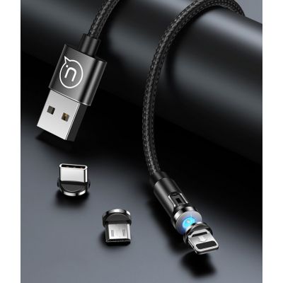 USAMS Καλώδιο USB σε lightning U59, μαγνητικό, περιστρεφόμενο, 1m, μαύρο | ΚΑΛΩΔΙΑ & ADAPTORS στο smart-tech.gr