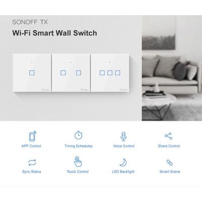 SONOFF smart διακόπτης ΤΧ-T2EU1C, αφής, Wi-Fi, μονός, λευκός | Τηλεχειρισμοί SONOFF στο smart-tech.gr
