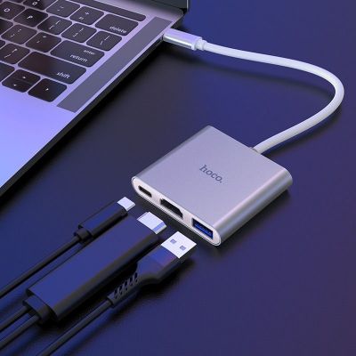 Hub Hoco HB14 Easy use USB-C με 3 Θύρες USB 3.0, USB-C PD, HDMI Ασημί | ΣΤΑΘΜΟΙ ΣΥΝΔΕΣΗΣ (USB HUB - BLUETOOTH) στο smart-tech.gr