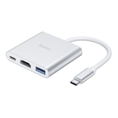 Hub Hoco HB14 Easy use USB-C με 3 Θύρες USB 3.0, USB-C PD, HDMI Ασημί | ΣΤΑΘΜΟΙ ΣΥΝΔΕΣΗΣ (USB HUB - BLUETOOTH) στο smart-tech.gr