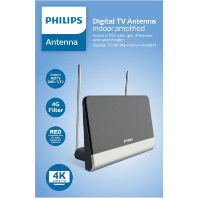 Philips SDV6222/GRS Κεραία τηλεόρασης HDTV/4K/UHF/VHF/FM εσωτερικού χώρου με ενισχυτή 48 dB και φίλτρο GSM  – 21 x 14 cm | Κεραίες Τηλεόρασης στο smart-tech.gr