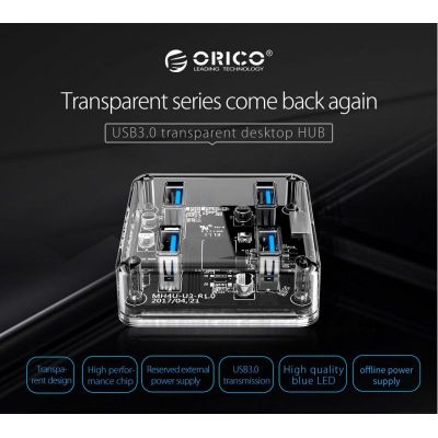 ORICO USB 3.0 Hub MH4U-U3, 4x USB3.0, 5Gbps, διάφανο | CARD READERS στο smart-tech.gr