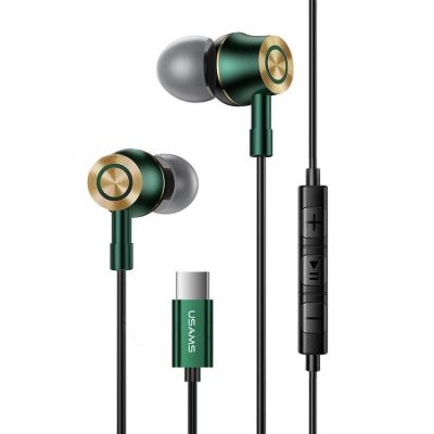 USAMS earphones με μικρόφωνο US-SJ482, Type-C, 10mm, 1.2m, πράσινα | Ακουστικά με μικρόφωνο (Handsfree) στο smart-tech.gr