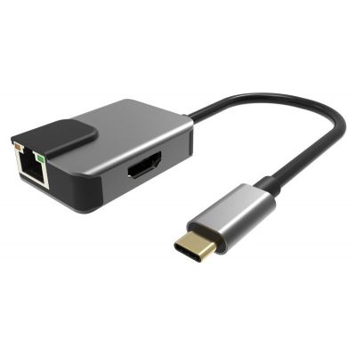 POWERTECH αντάπτορας USB Type-C σε HDMI + RJ45 + PD PTH-053, 4K, γκρι | CARD READERS στο smart-tech.gr