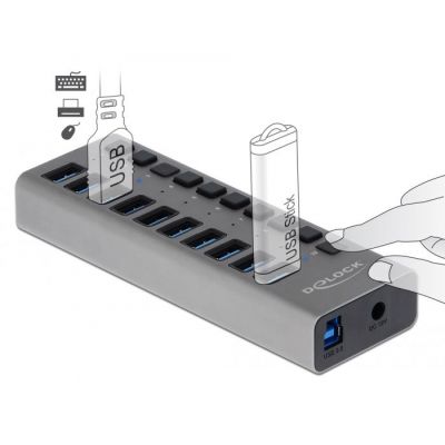 DELOCK hub 10x USB με διακόπτες 63670, USB 3.0, 5Gbps, LED, γκρι | CARD READERS στο smart-tech.gr