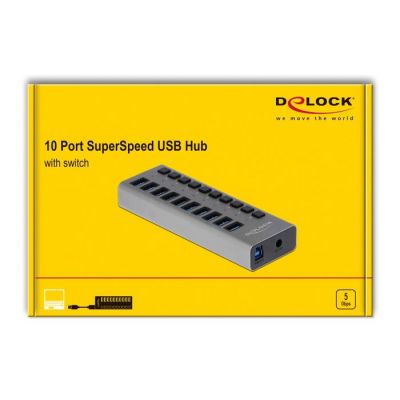 DELOCK hub 10x USB με διακόπτες 63670, USB 3.0, 5Gbps, LED, γκρι | CARD READERS στο smart-tech.gr