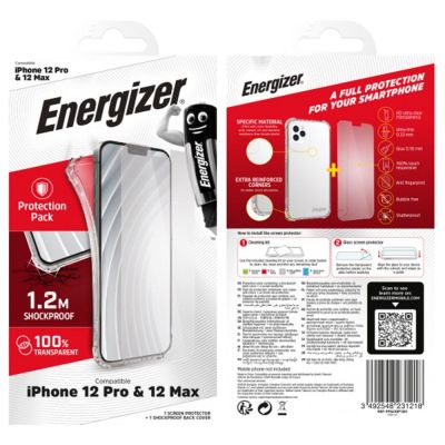 Θήκη Shockproof TPU Πιστοποίηση Drop Test 1.2m Energizer με Τζαμάκι Προστασίας για Apple iPhone 12 / 12 Pro Διάφανη | Θήκες προστασίας για κινητά στο smart-tech.gr