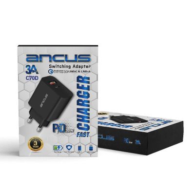 Φορτιστής Ταξιδίου Switching Ancus Supreme Series C70D Dual Fast Charge με USB/USB-C Έξοδο QC3.0 PD 30W Μαύρο | ΦΟΡΤΙΣΤΕΣ / ΤΡΟΦΟΔΟΤΙΚΑ USB στο smart-tech.gr