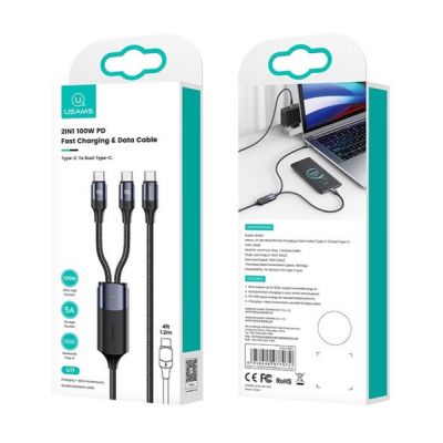 USAMS καλώδιο USB-C σε 2x USB-C US-SJ551, PD 100W, 1.2m, μαύρο | Καλώδια USB-C (Type-C) στο smart-tech.gr