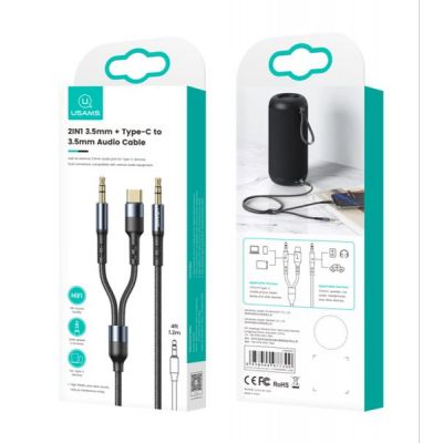 USAMS καλώδιο ήχου 3.5mm σε USB-C & 3.5mm US-SJ555, 1.2m, μαύρο | ΚΑΛΩΔΙΑ & ADAPTORS στο smart-tech.gr
