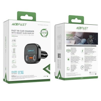 Φορτιστής Αυτοκινήτου Acefast B5 2xUSB-C+USB-A Smart OLED display 101W  Μαύρος | ΦΟΡΤΙΣΤΕΣ / ΤΡΟΦΟΔΟΤΙΚΑ USB στο smart-tech.gr