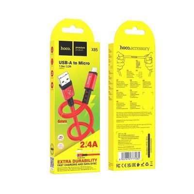 Καλώδιο Σύνδεσης Hoco X85 Strength USB σε Micro-USB 2.4A Κόκκινο 1m Υψηλής Αντοχής | ΕΠΙΤΟΙΧΙΟΙ ΦΟΡΤΙΣΤΕΣ USB & ΚΑΛΩΔΙΑ ΦΟΡΤΙΣΗΣ στο smart-tech.gr