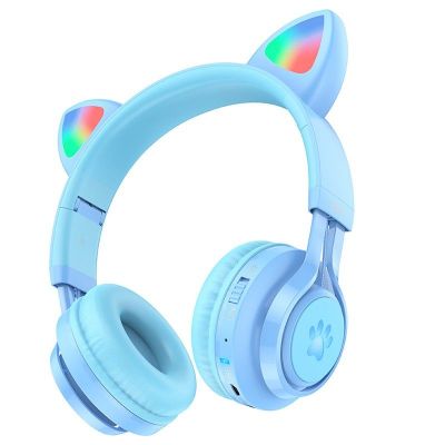 Wireless Ακουστικά Stereo Hoco W39 Cat Ear Hi-Fi BT V5.3 3.5mm 10h ώρες λειτουργίας Μπλε | Ακουστικά Bluetooth στο smart-tech.gr