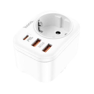 Αντάπτορας Σούκο Hoco NS3 με USB-C PD20W QC3.0 18W και 2 x USB 5V/3A QC3.0 4000W Λευκός | ΦΟΡΤΙΣΤΕΣ / ΤΡΟΦΟΔΟΤΙΚΑ USB στο smart-tech.gr