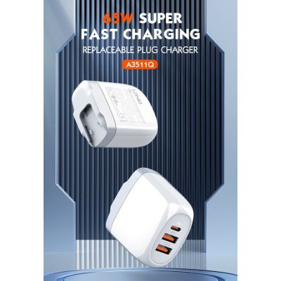 LDNIO φορτιστής τοίχου A3511Q με καλώδιο, USB-C/2x USB, 65W, GaN, λευκός | ΦΟΡΤΙΣΤΕΣ / ΤΡΟΦΟΔΟΤΙΚΑ USB στο smart-tech.gr