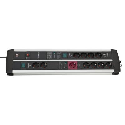 Πολύπριζο προστασίας 1392000230 Premium Protect Line 120000A 11 θέσεων Master Slave 2 USB αλουμινίου με 2 διακόπτες Brennenstuhl | Πολύπριζα - Μπαλαντέζες στο smart-tech.gr