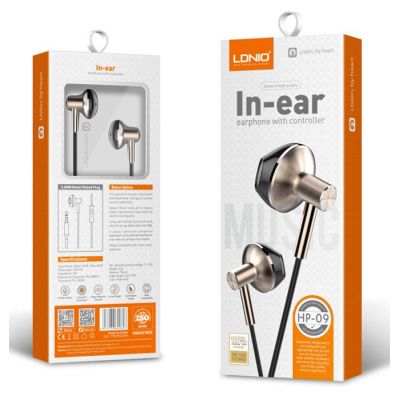 LDNIO earphones με μικρόφωνο HP09, 3.5mm, 1.2m, ροζ χρυσό | Ακουστικά Bluetooth στο smart-tech.gr