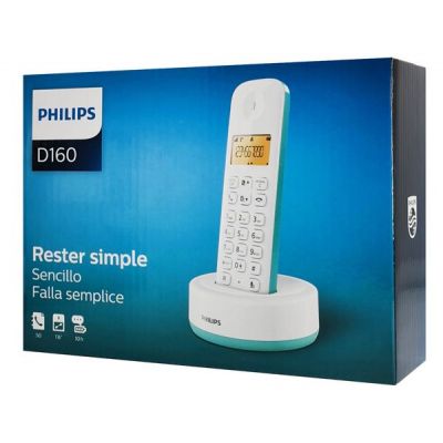 PHILIPS ασύρματο τηλέφωνο D1601T-34, με ελληνικό μενού, λευκό-πράσινο | Ασύρματα τηλέφωνα στο smart-tech.gr