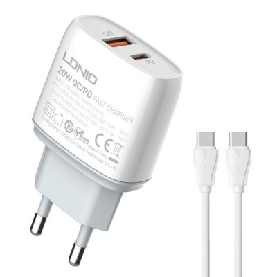 LDNIO φορτιστής τοίχου Q229 με καλώδιο, USB & USB-C, 20W PD, λευκός | ΦΟΡΤΙΣΤΕΣ / ΤΡΟΦΟΔΟΤΙΚΑ USB στο smart-tech.gr