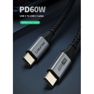 CABLETIME καλώδιο USB-C σε USB-C CT-CMCM, 60W, 480Mbps, 2m, μαύρο | Καλώδια USB-C (Type-C) στο smart-tech.gr