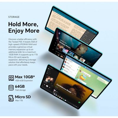 TECLAST tablet P30, 10.1", 4/64GB, Android 14, 6000mAh, μπλε | TABLETS στο smart-tech.gr