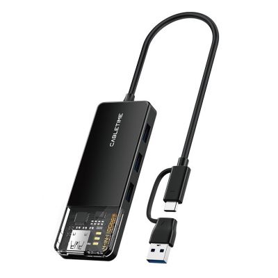 CABLETIME USB hub CT-HUBT5-PB, 4x θυρών, 10Gbps, USB/USB-C σύνδεση, μαύρο | CARD READERS στο smart-tech.gr