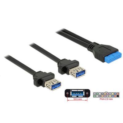 DELOCK Καλώδιο USB 3.0 19 pin header (F) σε 2x USB 3.0 Type-A (F), 80cm | ΕΠΙΤΟΙΧΙΟΙ ΦΟΡΤΙΣΤΕΣ USB & ΚΑΛΩΔΙΑ ΦΟΡΤΙΣΗΣ στο smart-tech.gr