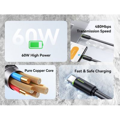 USAMS καλώδιο USB-C US-SJ734, 60W, 480Mbps, 1m, λευκό | Καλώδια USB-C (Type-C) στο smart-tech.gr