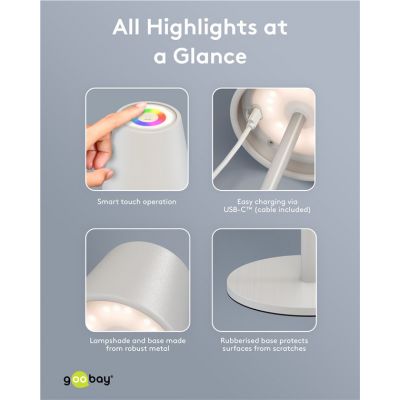 GOOBAY επιτραπέζιο φωτιστικό 73928, RGB, επαναφορτιζόμενο, λευκό | Λάμπες - Λαμπτήρες - Φωτιστικά στο smart-tech.gr
