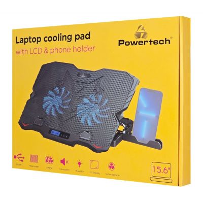 POWERTECH βάση & ψύξη laptop PT-1346, έως 15.6", 2x 125mm LED fan, μαύρη | ΒΑΣΕΙΣ & ΨΥΞΗ ΓΙΑ LAPTOP στο smart-tech.gr