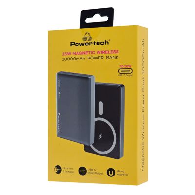 POWERTECH power bank PT-1377, 10000mah, magnetic wireless, 20W, γκρι | POWER BANKS στο smart-tech.gr