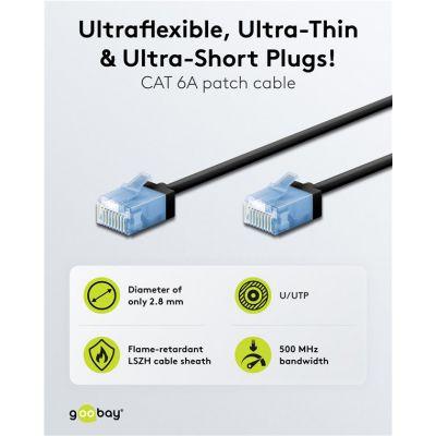 GOOBAY καλώδιο δικτύου 74230, CAT 6A U/UTP, slim, copper, 500MHz, 0.15m, μαύρο | Καλώδια δικτύου στο smart-tech.gr