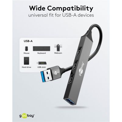GOOBAY USB hub 74456, 4x θυρών, USB 3.2, 5Gbps, USB σύνδεση, γκρι | CARD READERS στο smart-tech.gr