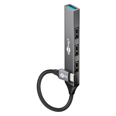 GOOBAY USB hub 74457, 4x θυρών, USB 3.2, 5Gbps, USB-C σύνδεση, γκρι | CARD READERS στο smart-tech.gr