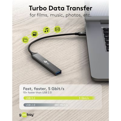 GOOBAY USB hub 74459, 4x θυρών, USB 3.2, 5Gbps, USB-C σύνδεση, γκρι | CARD READERS στο smart-tech.gr