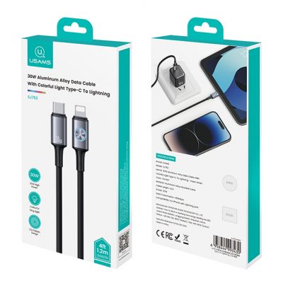 USAMS καλώδιο Lightning σε USB-C SJ753, 30W, 480Mbps, 1.2m, μαύρο | Καλώδια USB-C (Type-C) στο smart-tech.gr