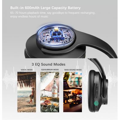 DOQAUS headphones DESIGN 1, ασύρματα & ενσύρματα, Φ40mm, 600mAh, μαύρα/καφέ | Ακουστικά Bluetooth στο smart-tech.gr