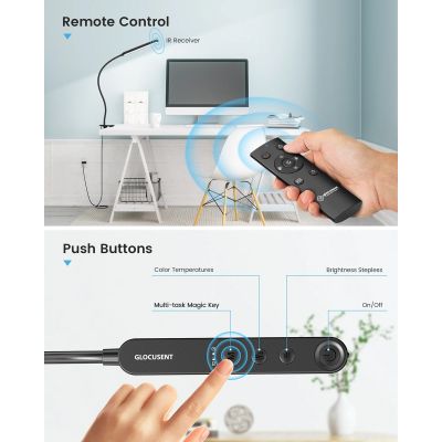 GLOCUSENT φωτιστικό γραφείου GLCSNTA1901 με κλιπ, τηλεχειριστήριο, έως 220lm, μαύρο | Λάμπες - Λαμπτήρες - Φωτιστικά στο smart-tech.gr