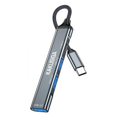 KAKUSIGA USB hub KSC-1417, 4x θυρών, USB 3.0, 5Gbps, USB-C σύνδεση, γκρι | CARD READERS στο smart-tech.gr