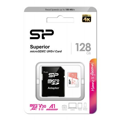 SILICON POWER κάρτα μνήμης microSDXC Superior, 128GB, C10 UHS-I U3 A1 V30 | Κάρτες μνήμης MicroSD στο smart-tech.gr
