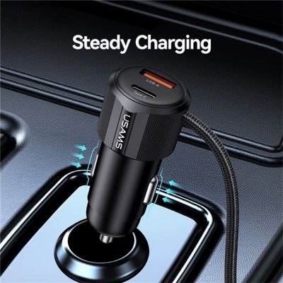 USAMS φορτιστής αυτοκινήτου CC287 με 2 σε 1 καλώδιο, USB/USB-C θύρες, 66W, μαύρος | ΦΟΡΤΙΣΤΕΣ / ΤΡΟΦΟΔΟΤΙΚΑ USB στο smart-tech.gr