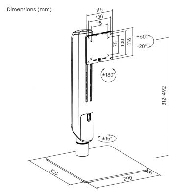 BRATECK βάση γραφείου οθόνης LDT70-T01, 17-49", έως 18kg, heavy duty | ΒΑΣΕΙΣ ΣΤΗΡΙΞΗΣ ΣΥΣΚΕΥΩΝ στο smart-tech.gr