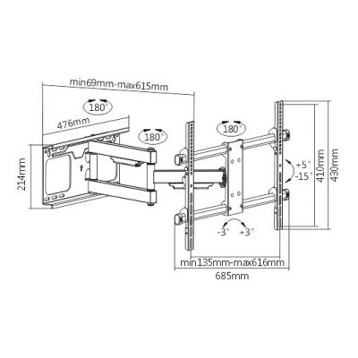 BRATECK επιτοίχια βάση βαρέως τύπου LPA49-463D για monitor 37-70", 60kg | Βάσεις τηλεοράσεων τοίχου στο smart-tech.gr