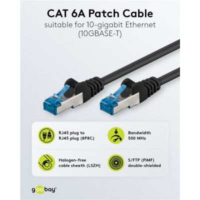 GOOBAY καλώδιο δικτύου 93820, CAT 6A S/FTP, 500MHz, Copper, 5m, μαύρο | Καλώδια δικτύου στο smart-tech.gr