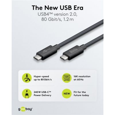 GOOBAY καλώδιο USB-C 74376, USB4, 240W, 80Gbps, 16K/60Hz, 1.2m, μαύρο | Καλώδια USB-C (Type-C) στο smart-tech.gr